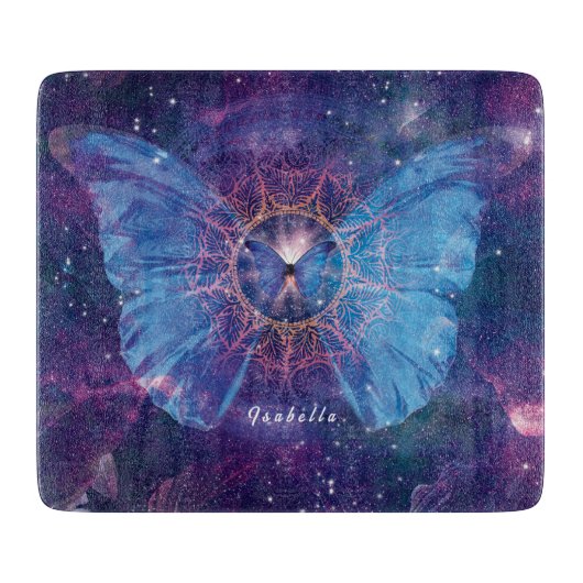 Morpho-Schmetterling / Galaxy Mandala Sherpa Blank Schneidebrett (Vorderseite)