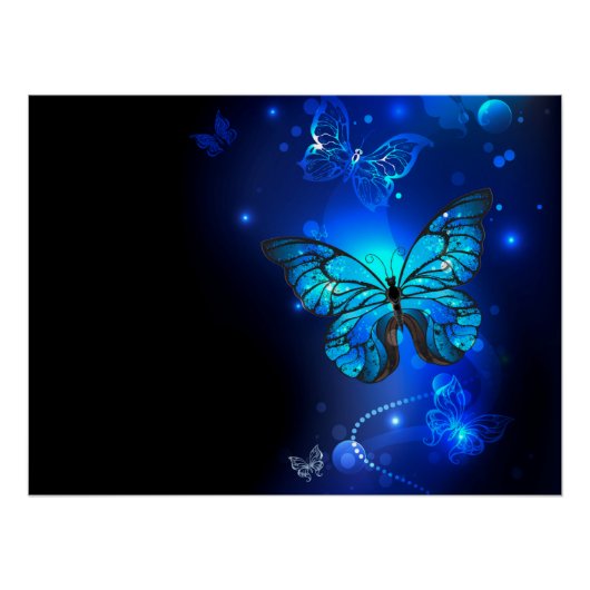 Morpho-Schmetterling im dunklen Hintergrund Poster (Vorderseite)