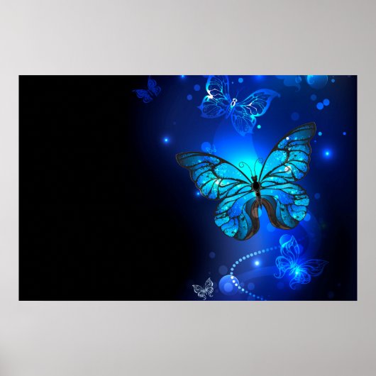 Morpho-Schmetterling im dunklen Hintergrund Poster (Vorne)