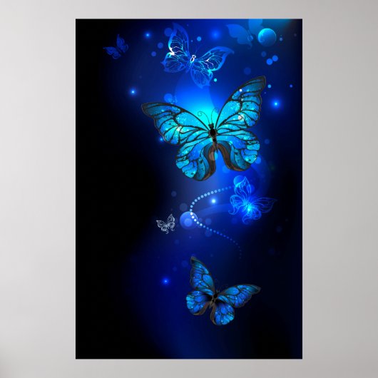 Morpho-Schmetterling im dunklen Hintergrund Poster (Vorne)
