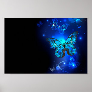 Morpho-Schmetterling im dunklen Hintergrund Poster