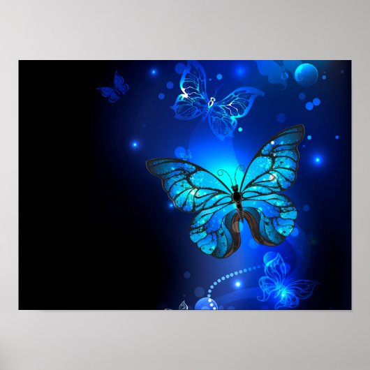Morpho-Schmetterling im dunklen Hintergrund Poster (Vorne)