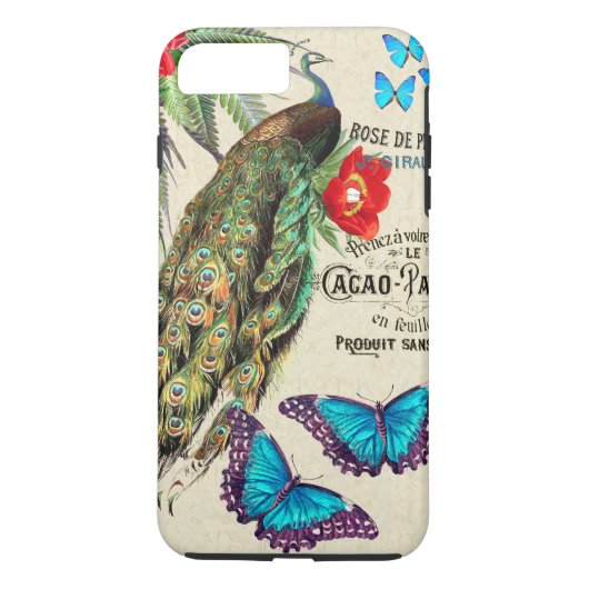 Morpho Schmetterlings-Pfau-Blumen-Kakao-Gerät-Fall Case-Mate iPhone Hülle (Rückseite)