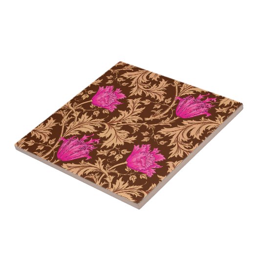 Morris Anemone Muster Brown and Fuchsia Pink Tile Fliese (Seite)