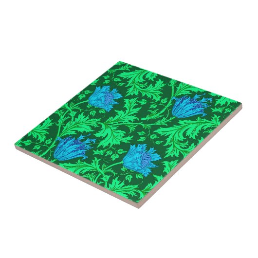 Morris Anemone Muster, Smaragdgrün & blau Tile Fliese (Seite)