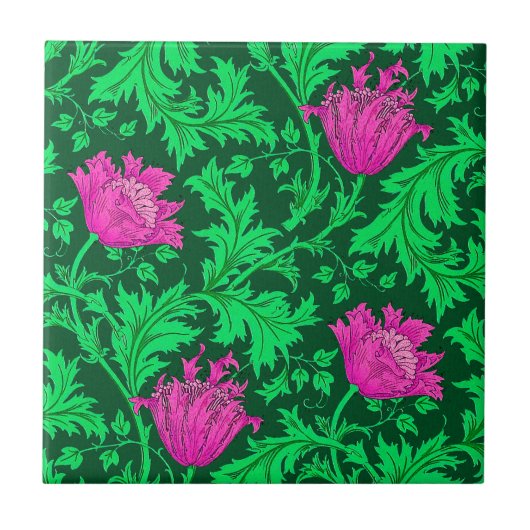 Morris Anemone Pattern, Emerald Green und Fuchsia Fliese (Vorderseite)