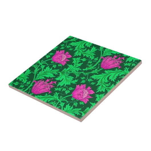 Morris Anemone Pattern, Emerald Green und Fuchsia Fliese (Seite)