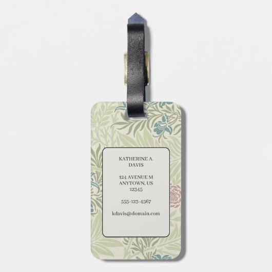 Morris Aquamarin Blue & Pink Larkspur Muster Gepäckanhänger (Rückseite vertikal)