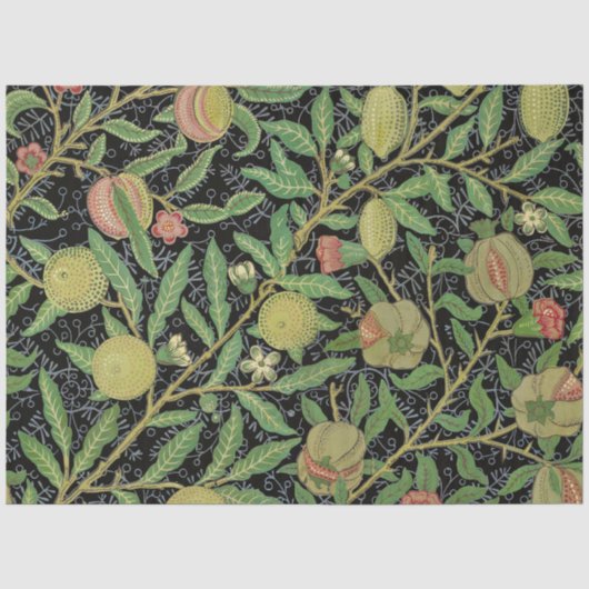 Morris Black Background Antique Pomegrana Muster Seidenpapier (Vorderseite)