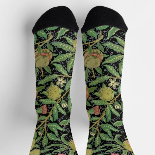 Morris Black Background Antique Pomegrana Muster Socken (Oben)