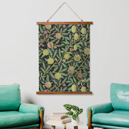 Morris Black Background Antique Pomegrana Muster Wandteppich Mit Holzrahmen (Wohnzimmer)