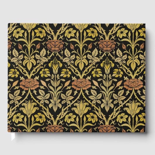 Morris Black Background Rose & Lily Blume Pattern Gästebuch (Vorderseite)