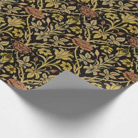 Morris Black Background Rose & Lily Blume Pattern Geschenkpapier (Ecke)