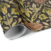 Morris Black Background Rose & Lily Blume Pattern Geschenkpapier (Rolleneckpunkt)