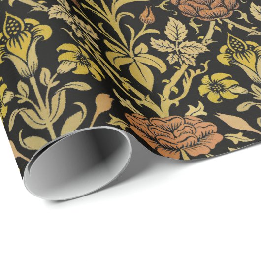 Morris Black Background Rose & Lily Blume Pattern Geschenkpapier (Rolleneckpunkt)