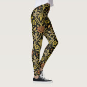 Morris Black Background Rose & Lily Blume Pattern Leggings (Rechts)