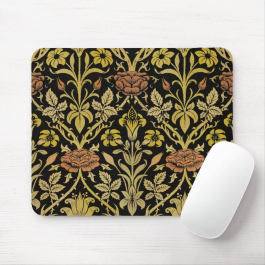 Morris Black Background Rose & Lily Blume Pattern Mousepad (Mit Mouse)
