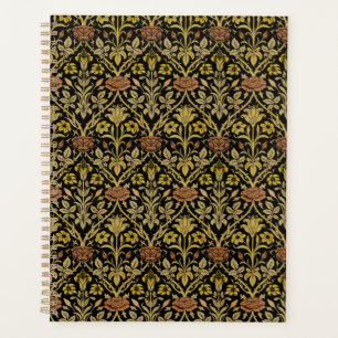 Morris Black Background Rose & Lily Blume Pattern Planer