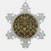 Morris Black Background Rose & Lily Blume Pattern Schneeflocken Zinn-Ornament (Vorderseite)