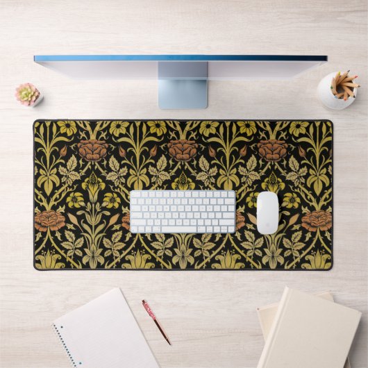 Morris Black Background Rose & Lily Blume Pattern Schreibtischunterlage (Büro 1)