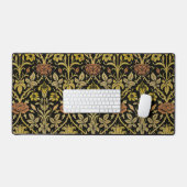 Morris Black Background Rose & Lily Blume Pattern Schreibtischunterlage (Tastatur & Maus)