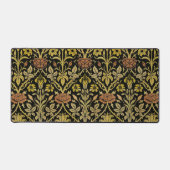 Morris Black Background Rose & Lily Blume Pattern Schreibtischunterlage (Vorderseite)