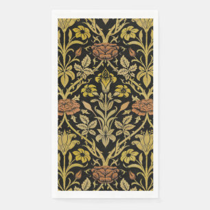 Morris Black Background Rose & Lily Blume Pattern Serviette