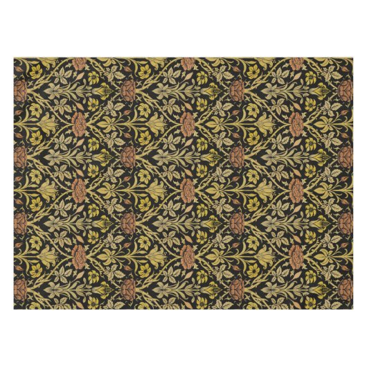 Morris Black Background Rose & Lily Blume Pattern Tischdecke (Vorderseite (Horizontal))