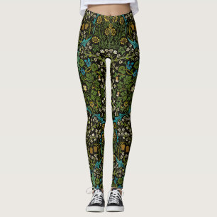 Morris Black Background Vintag Blackthorn Muster Leggings