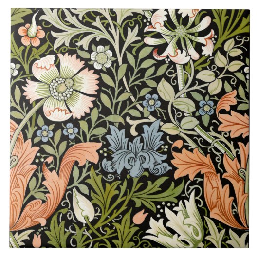 Morris BlackBackground 1896 Compton Floral Pattern Fliese (Vorderseite)