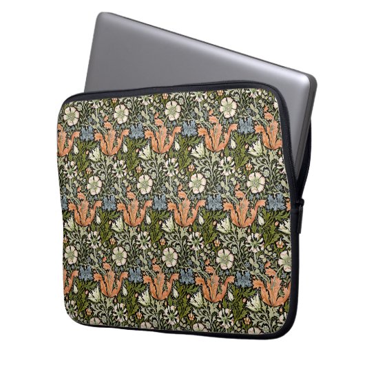 Morris BlackBackground 1896 Compton Floral Pattern Laptopschutzhülle (Vorderseite Links)
