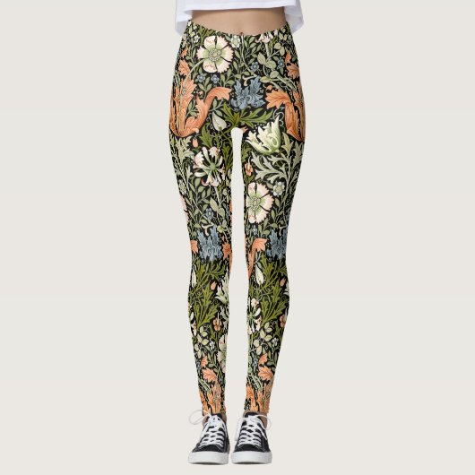 Morris BlackBackground 1896 Compton Floral Pattern Leggings (Vorderseite)