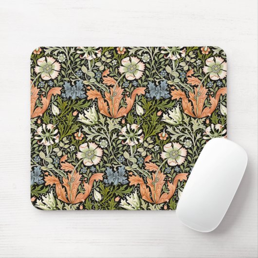 Morris BlackBackground 1896 Compton Floral Pattern Mousepad (Mit Mouse)