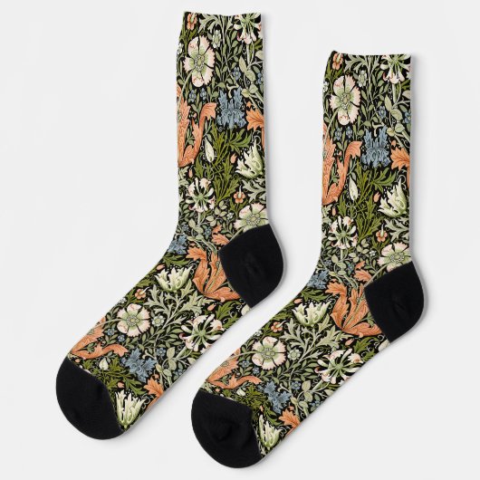 Morris BlackBackground 1896 Compton Floral Pattern Socken (Linkes Detail)