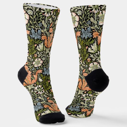 Morris BlackBackground 1896 Compton Floral Pattern Socken (Gewinkelt)