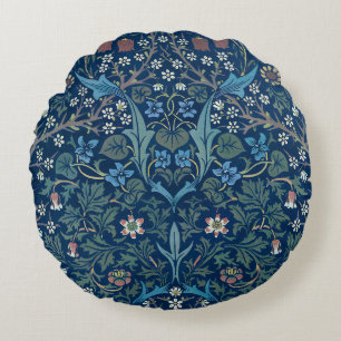 Morris Blau Hintergrund Vintage Blackthorn Muster Rundes Kissen
