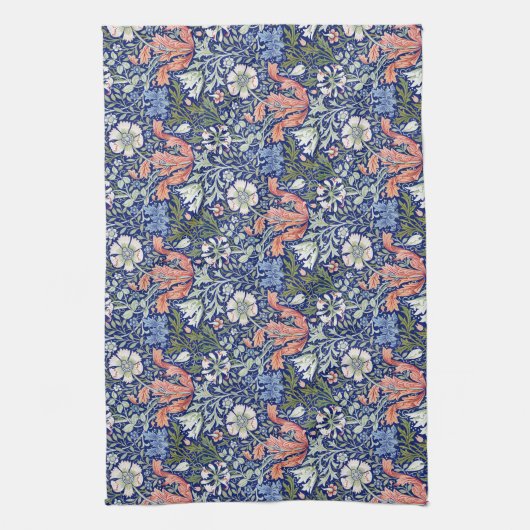 Morris Blue Background 1896 Compton Floral Pattern Geschirrtuch (Vertikal)