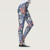 Morris Blue Background 1896 Compton Floral Pattern Leggings (Rechts)