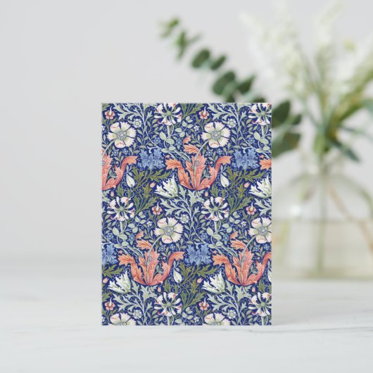 Morris Blue Background 1896 Compton Floral Pattern Postkarte (Stehend Vorderseite)