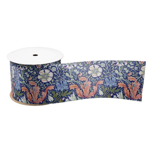 Morris Blue Background 1896 Compton Floral Pattern Satinband (Spule)