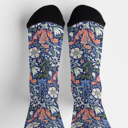 Morris Blue Background 1896 Compton Floral Pattern Socken (Oben)