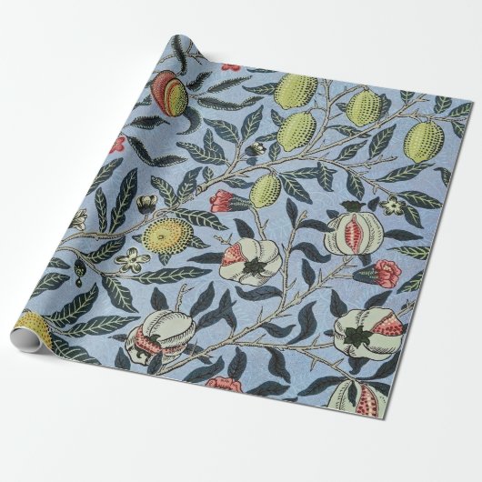 Morris Blue Background Antique Pomegrana Muster Geschenkpapier (Ungerollt)