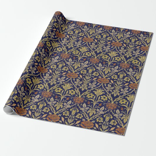 Morris Blue Background Rose & Lily Blume Muster Geschenkpapier (Ungerollt)