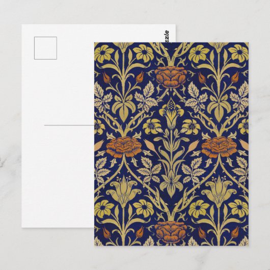 Morris Blue Background Rose & Lily Blume Muster Postkarte (Vorne/Hinten)