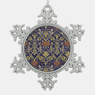 Morris Blue Background Rose & Lily Blume Muster Schneeflocken Zinn-Ornament