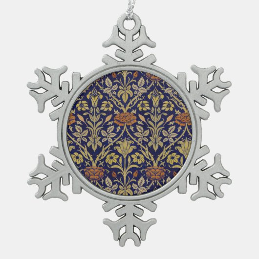 Morris Blue Background Rose & Lily Blume Muster Schneeflocken Zinn-Ornament (Vorderseite)