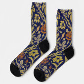 Morris Blue Background Rose & Lily Blume Muster Socken (Linkes Detail)