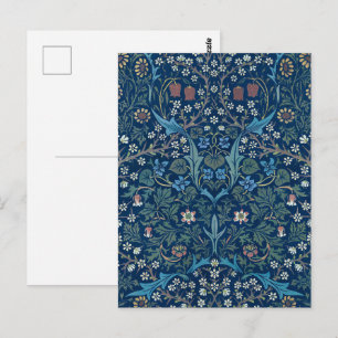 Morris Blue Background Vintag Blackthorn Muster Postkarte