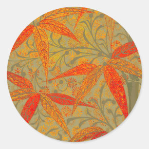 Morris & Co. Bambus-Muster Godwin Orange und Salbe Runder Aufkleber