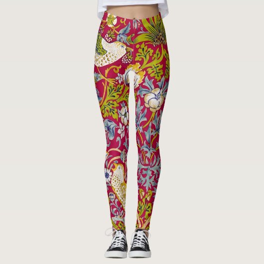 Morris Erdbeerdieb Himbeerrot-Limonengrün Floral Leggings (Vorderseite)
